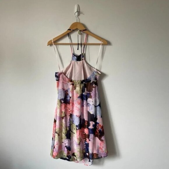 1. State Watercolor Floral Chiffon Halter Dress Sz Medium - Picture 7 of 11